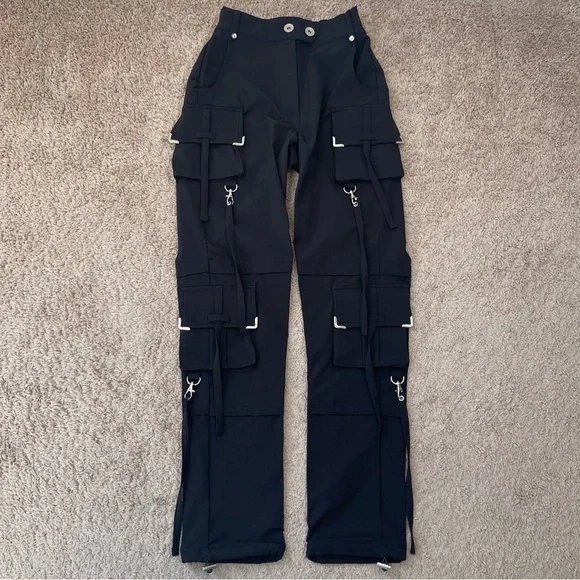 Maniere De Voir Black High-Rise Women’s Cargo Nylon Blend Utility Pants Size 6 - Picture 1 of 15